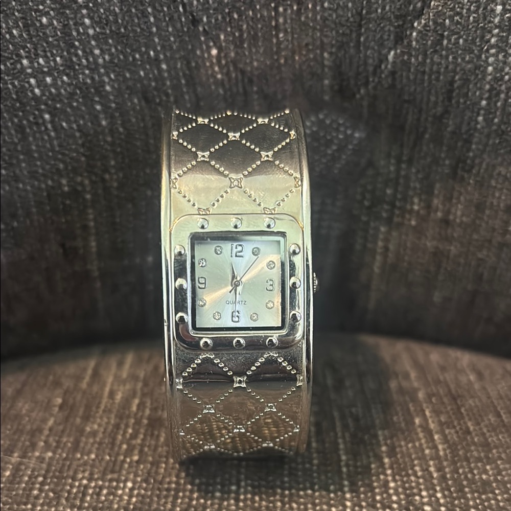 Silver Quilted Bangle Watch